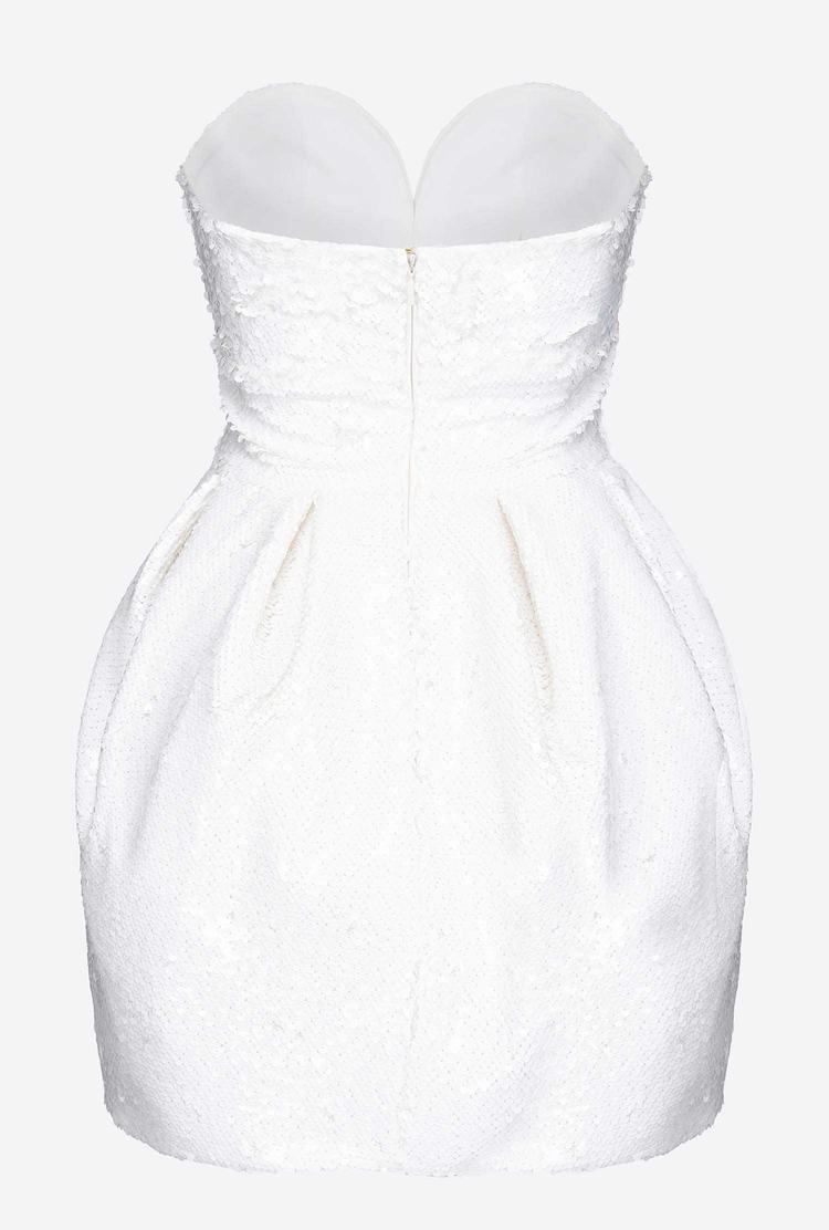 Dámské Šaty Pinko Galleria White Full-sequin Mini Balloon Bílé | CZ-28165499