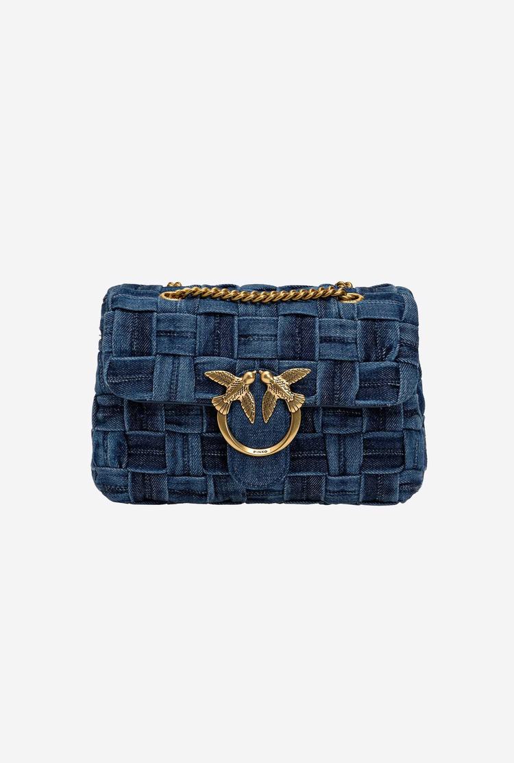 Dámské Crossbody Kabelky Pinko Mini Love Bag Puff Woven Denim Blankyt Tmavě Blankyt Zlaté | CZ-67183409