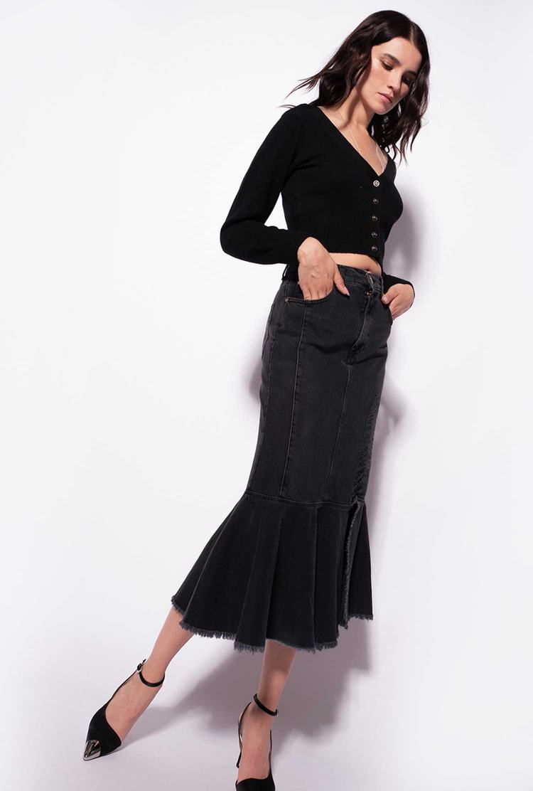 Dámské Sukně Pinko Black Denim Midi Šedé | CZ-24185399