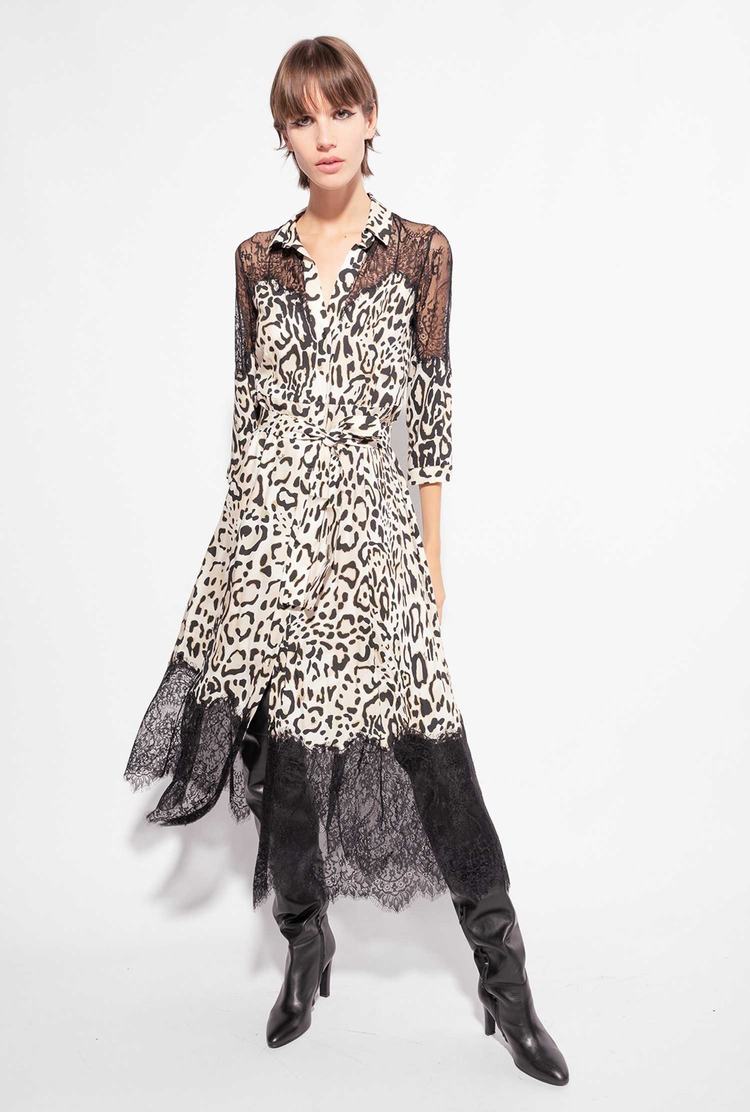 Dámské Šaty Pinko Animal Print And Krajkové Černé | CZ-03486959